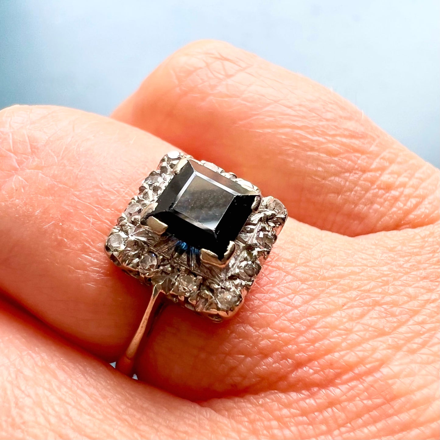Vintage Platinum and 18ct Gold Step Cut Sapphire and Diamond Dress Ring, Size L