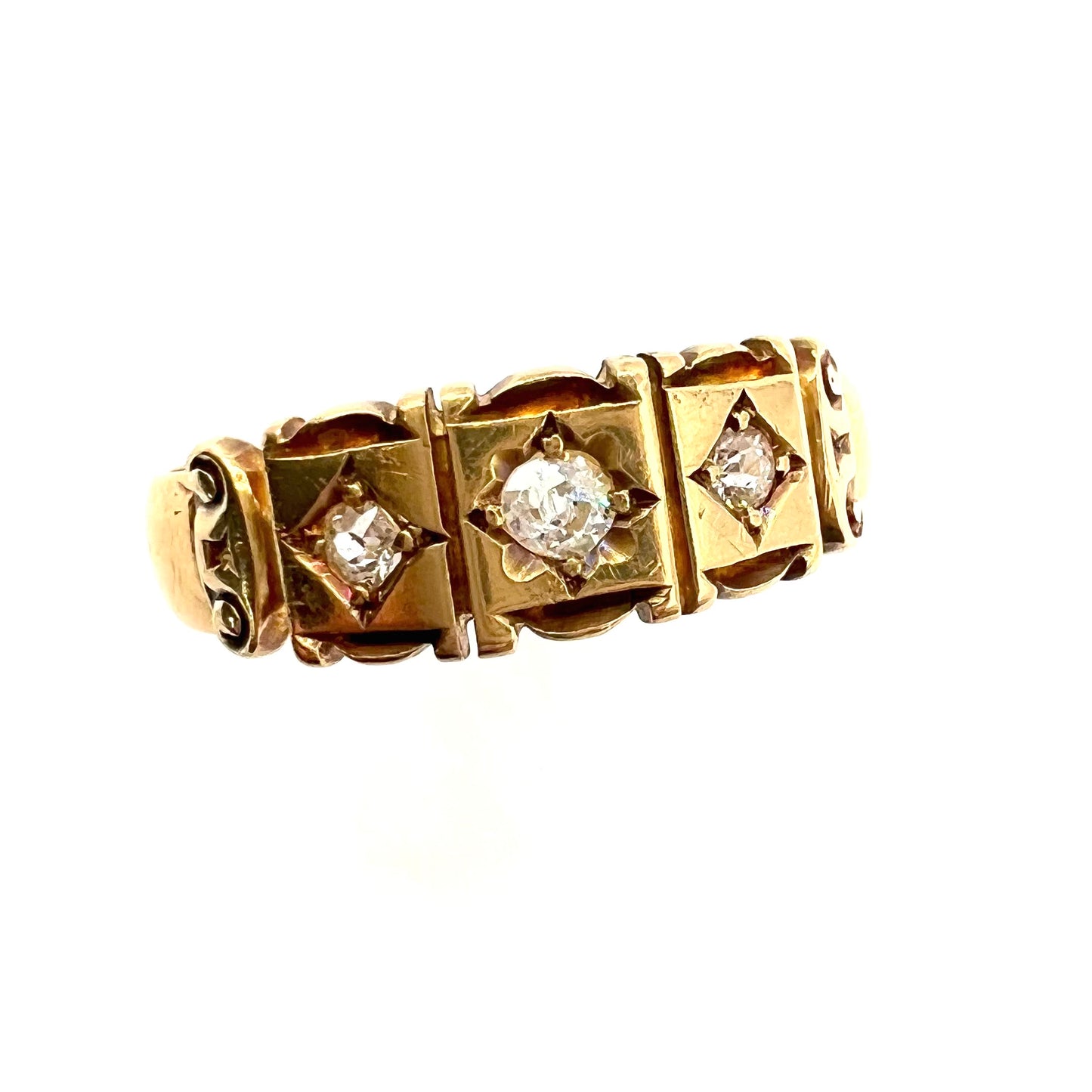 Victorian 22ct Gold Three Stone Old European Cut Diamond Ring, Size T 1/2