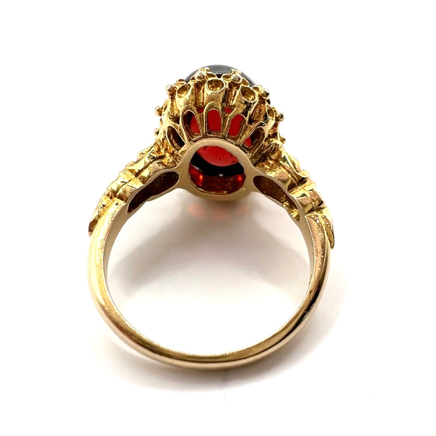 Antique 9ct Gold Oval Cabuchon Garnet Cocktail Ring, Size M