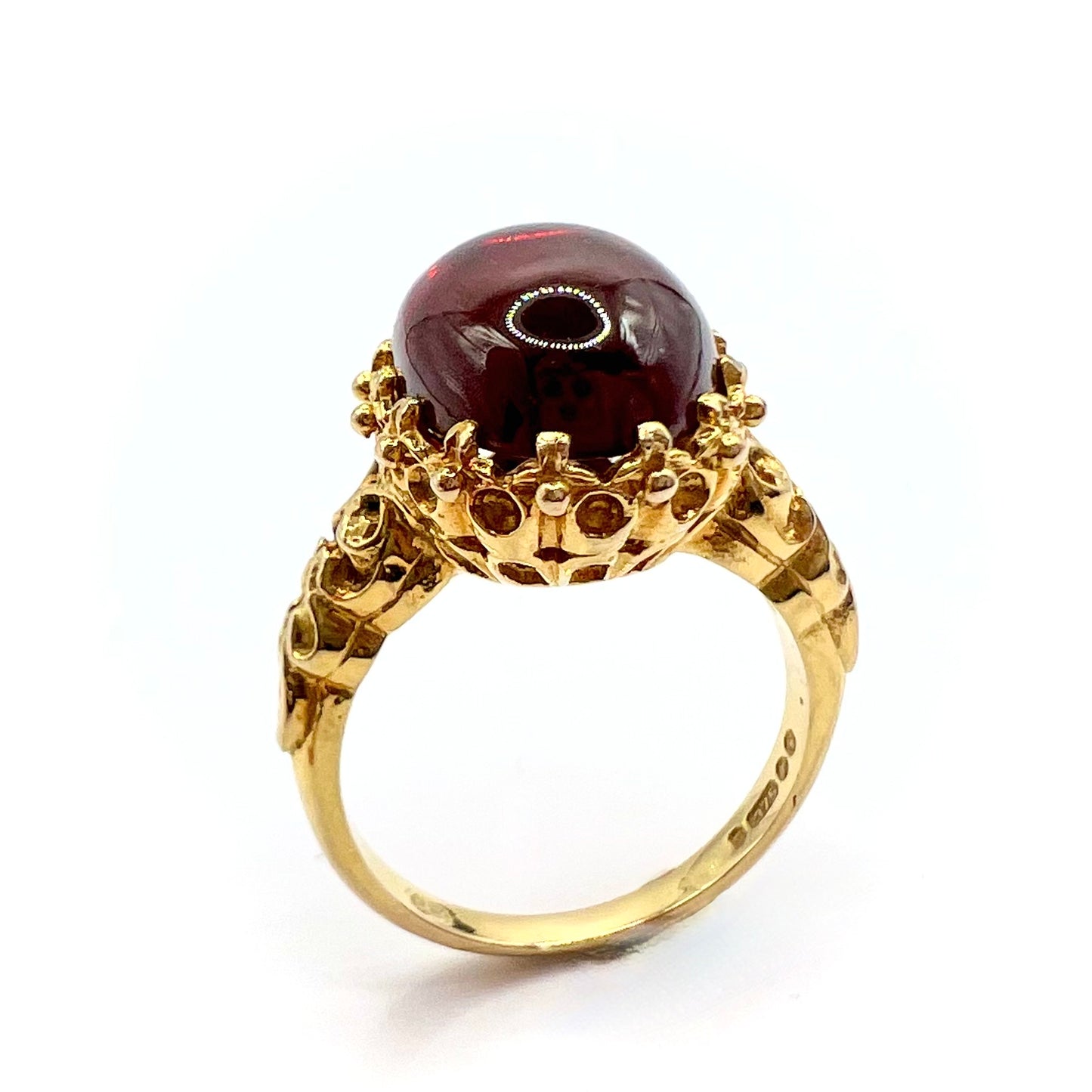 Antique 9ct Gold Oval Cabuchon Garnet Cocktail Ring, Size M