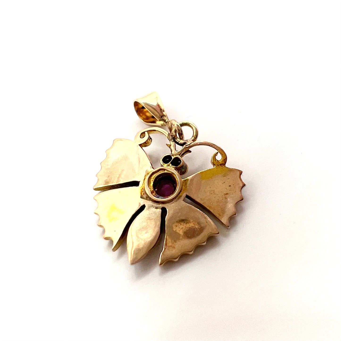 Victorian 9ct Gold Ruby and Seed Pearl Butterfly Pendant