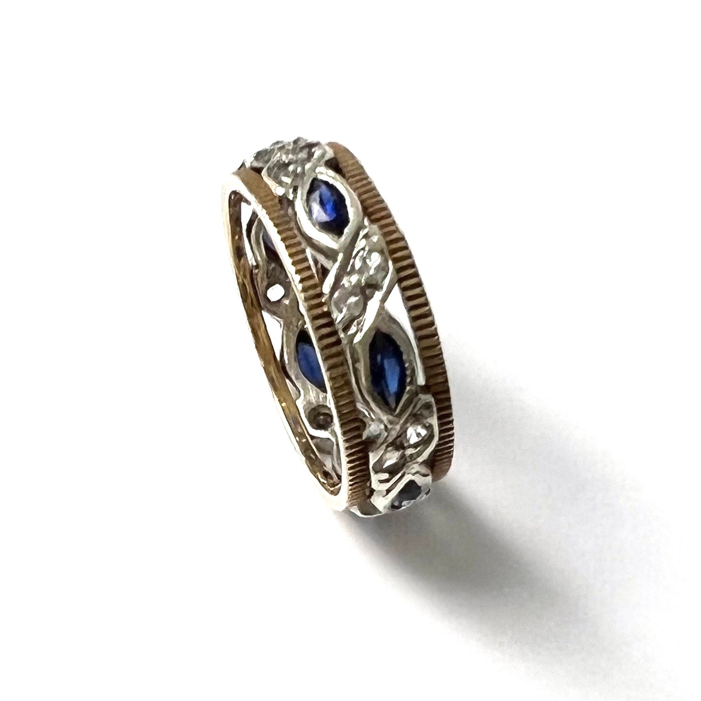 9ct Yellow and White Gold, Sapphire and Diamond Band; Size N