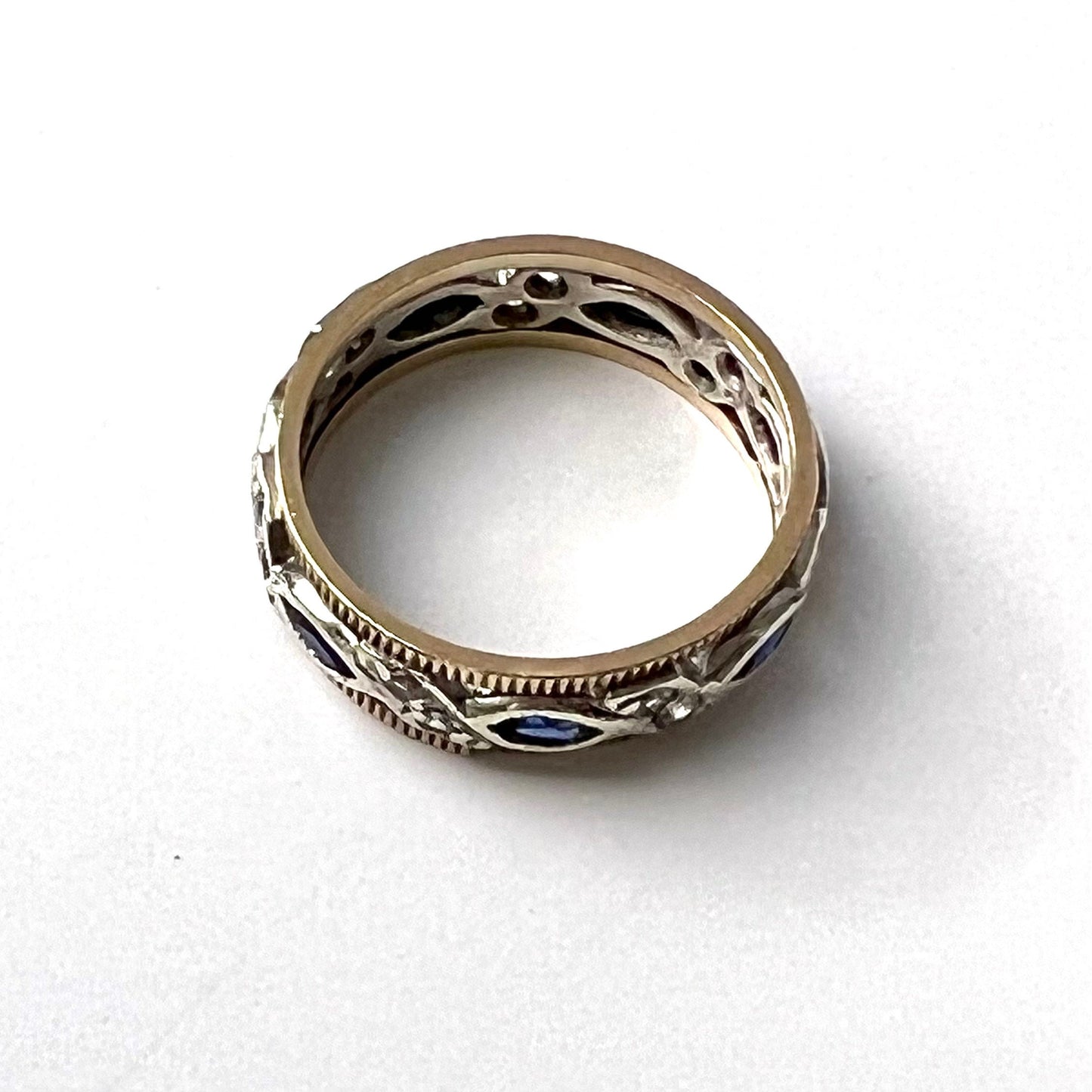 9ct Yellow and White Gold, Sapphire and Diamond Band; Size N