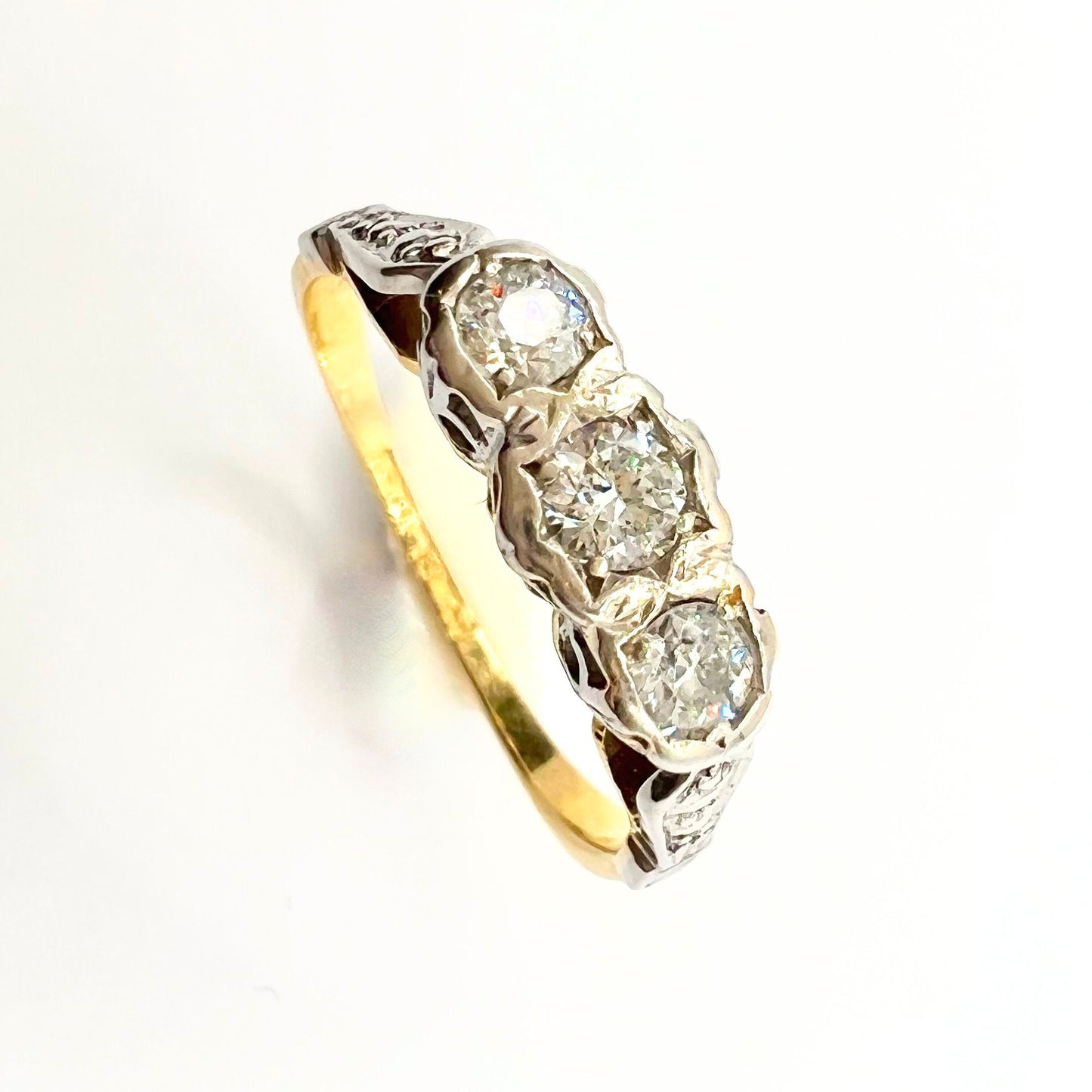 Victorian 18ct Gold Diamond Ring: Three Stone Engagement Ring, Size J