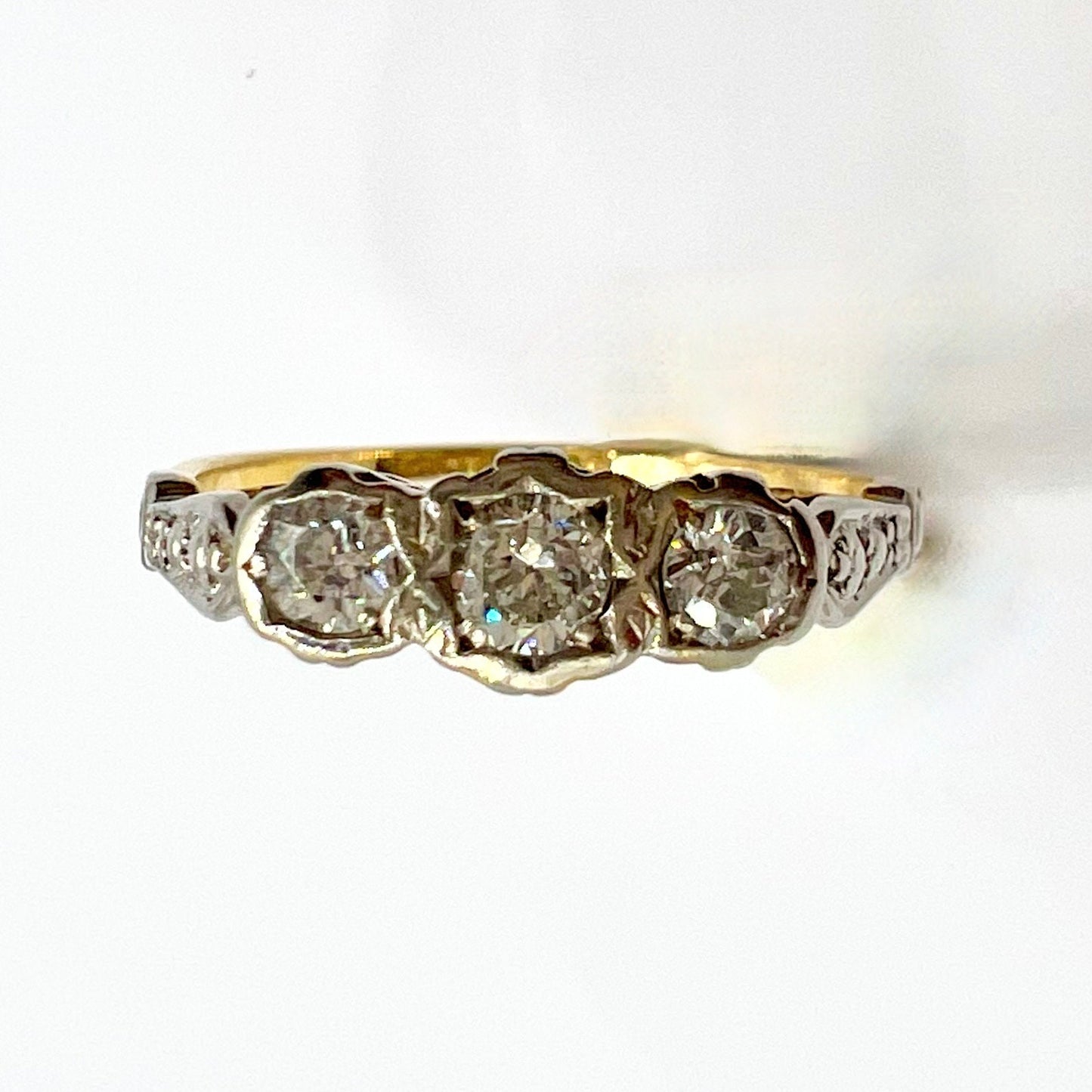 Victorian 18ct Gold Diamond Ring: Three Stone Engagement Ring, Size J
