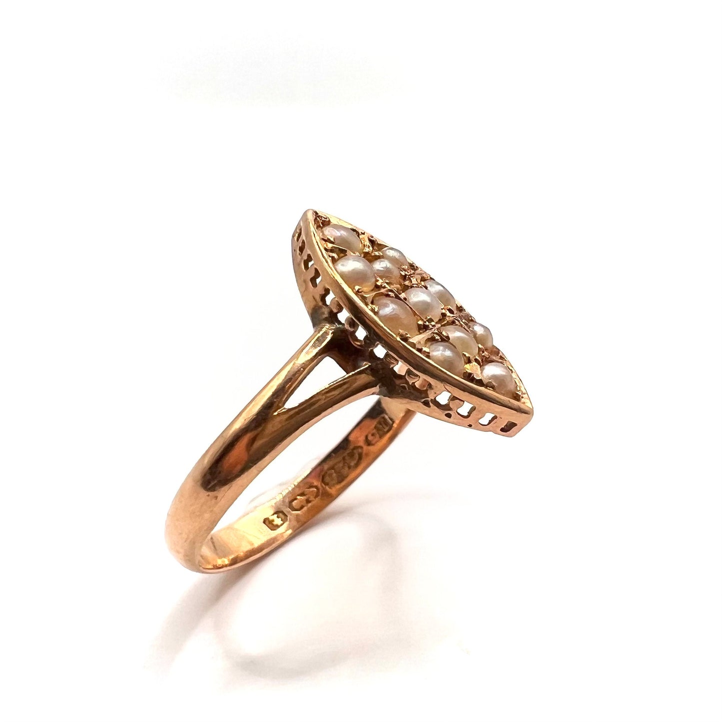 Victorian 15ct Gold Split Pearl Band Ring, Size M 1/2