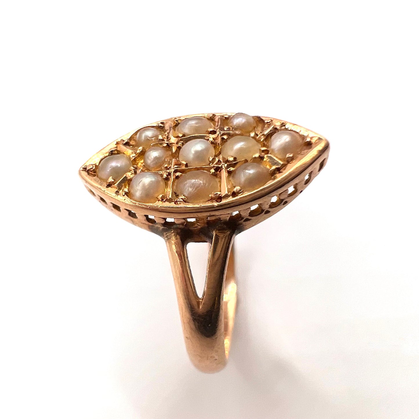 Victorian 15ct Gold Split Pearl Band Ring, Size M 1/2