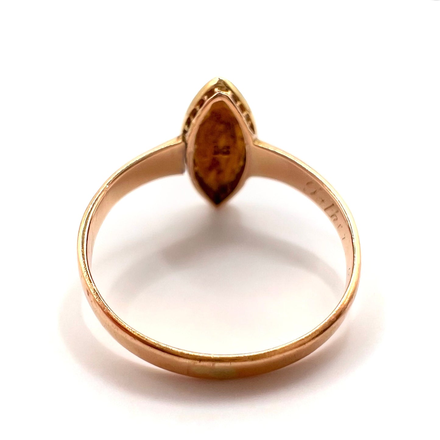 Victorian 15ct Gold Enamel and Split Pearl Mourning Ring, Size N