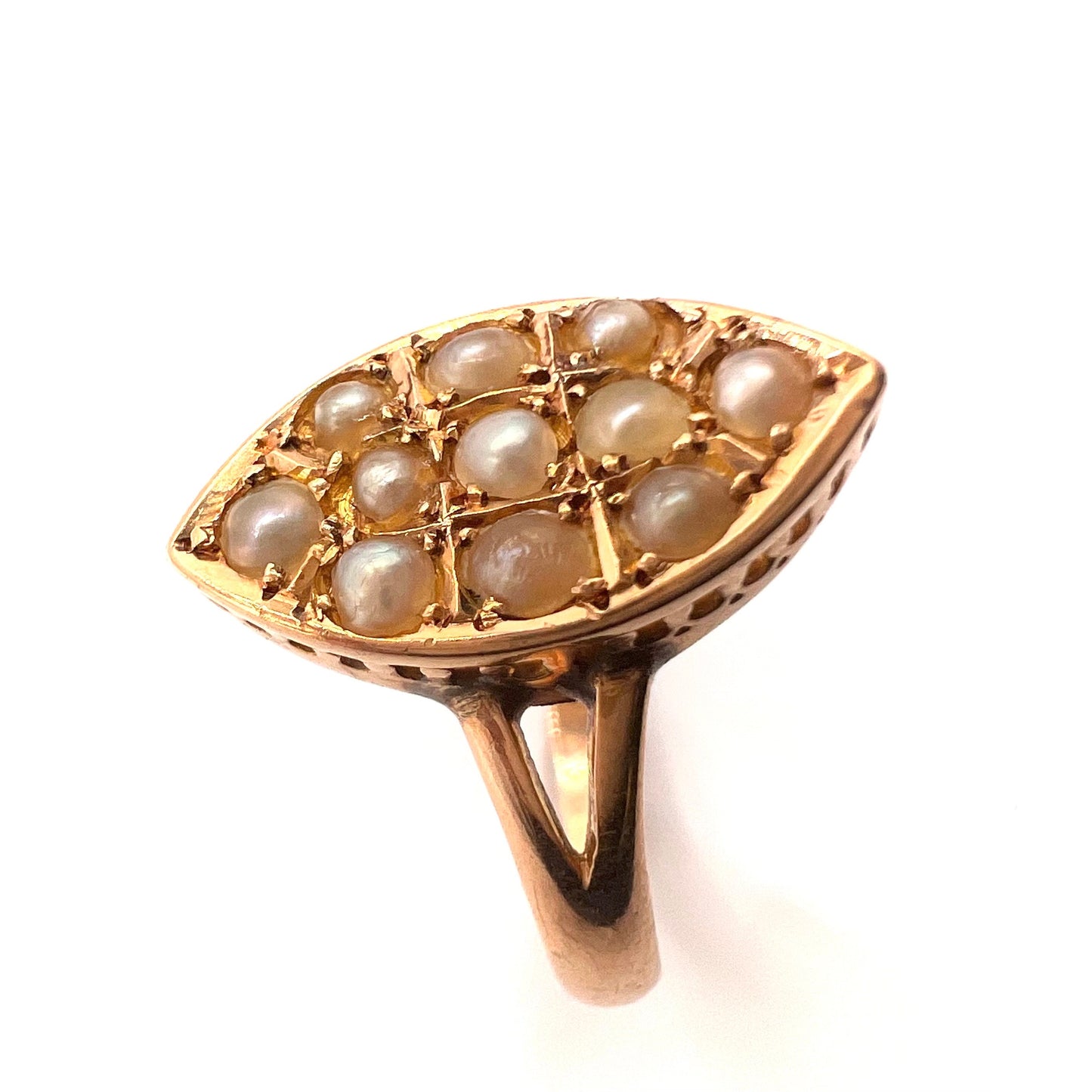 Victorian 15ct Gold Split Pearl Band Ring, Size M 1/2