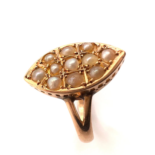 Victorian 15ct Gold Split Pearl Band Ring, Size M 1/2