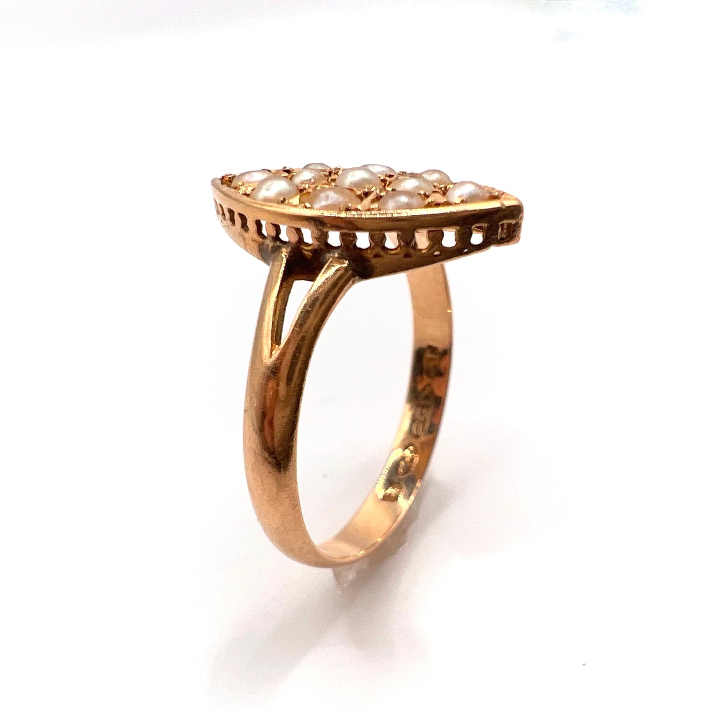 Victorian 15ct Gold Split Pearl Band Ring, Size M 1/2