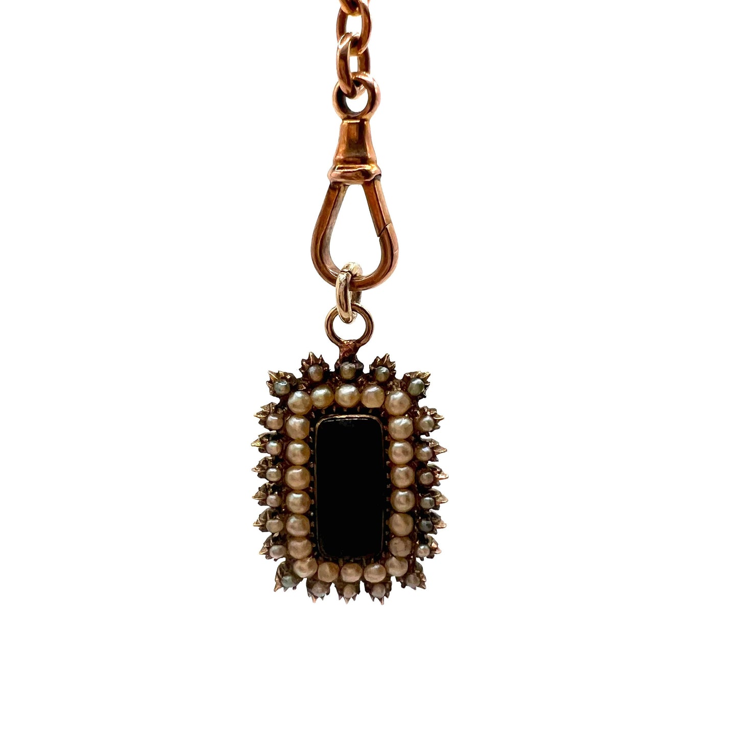 Antique Victorian gold, pearl and onyx intricate mourning pendant