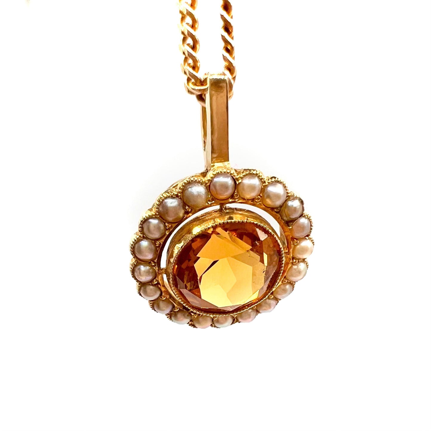 Victorian 15ct Gold Citrine and Split Pearl Pendant