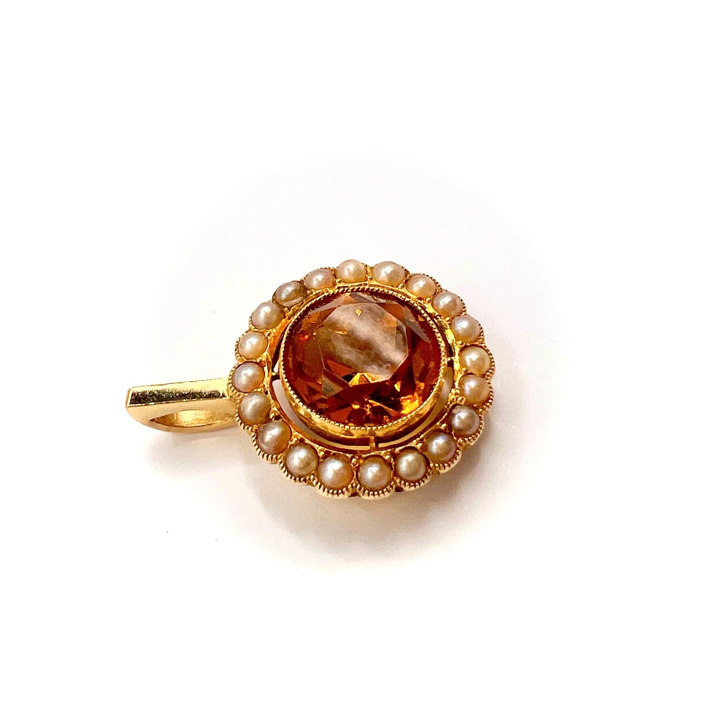 Victorian 15ct Gold Citrine and Split Pearl Pendant