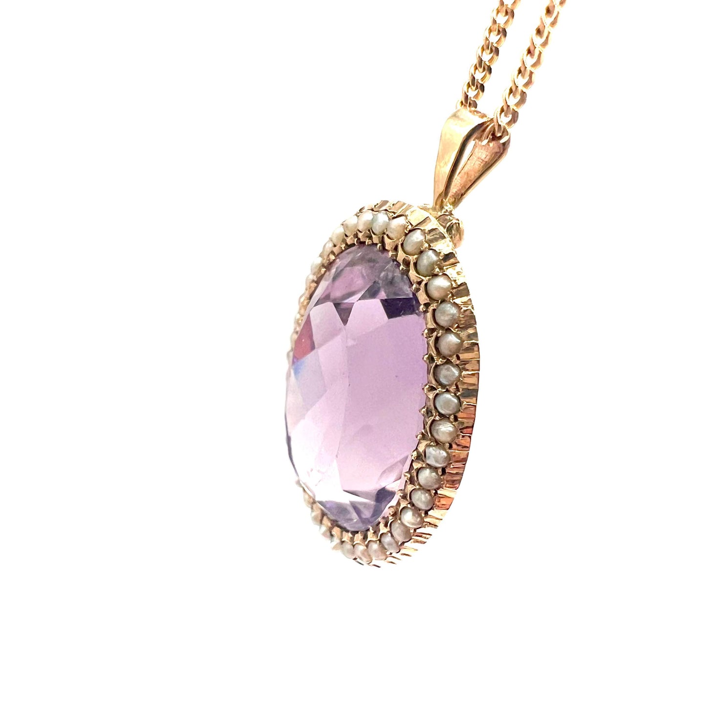 Large Victorian 9ct Gold Amethyst and Split Pearl Pendant