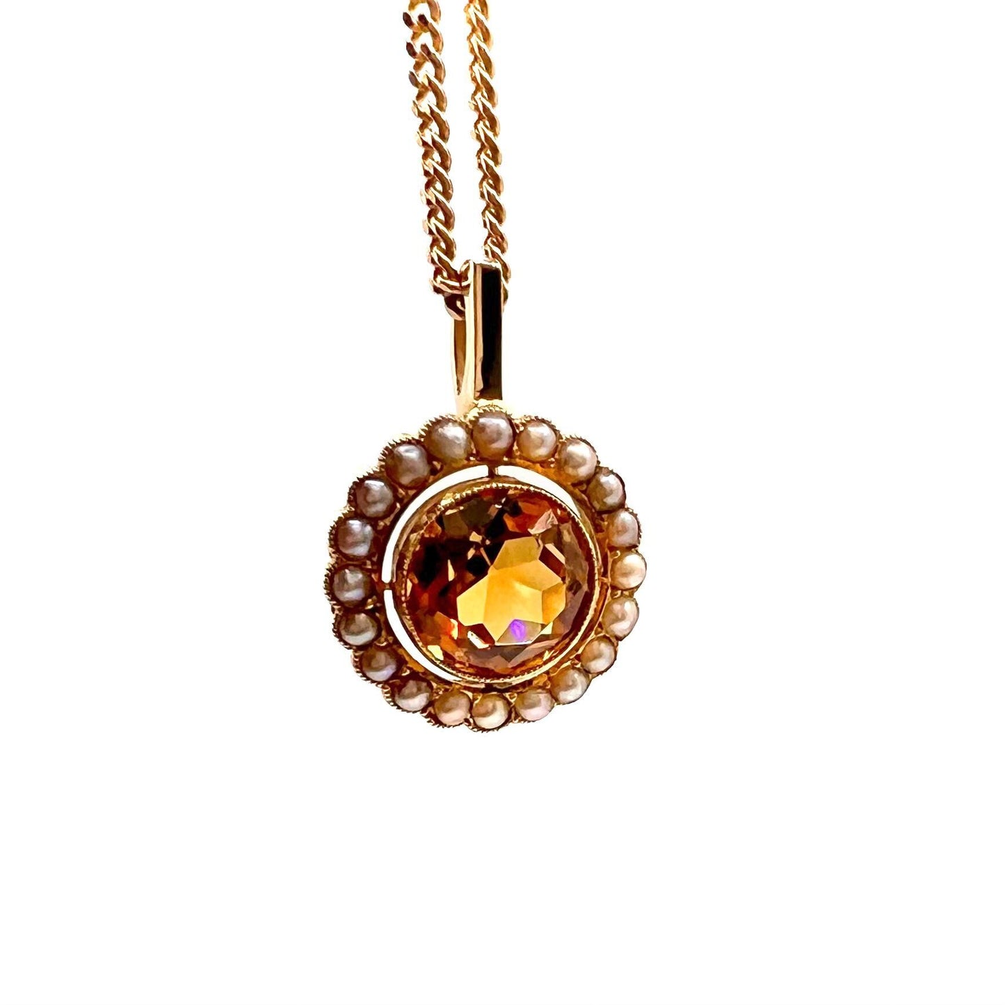 Victorian 15ct Gold Citrine and Split Pearl Pendant