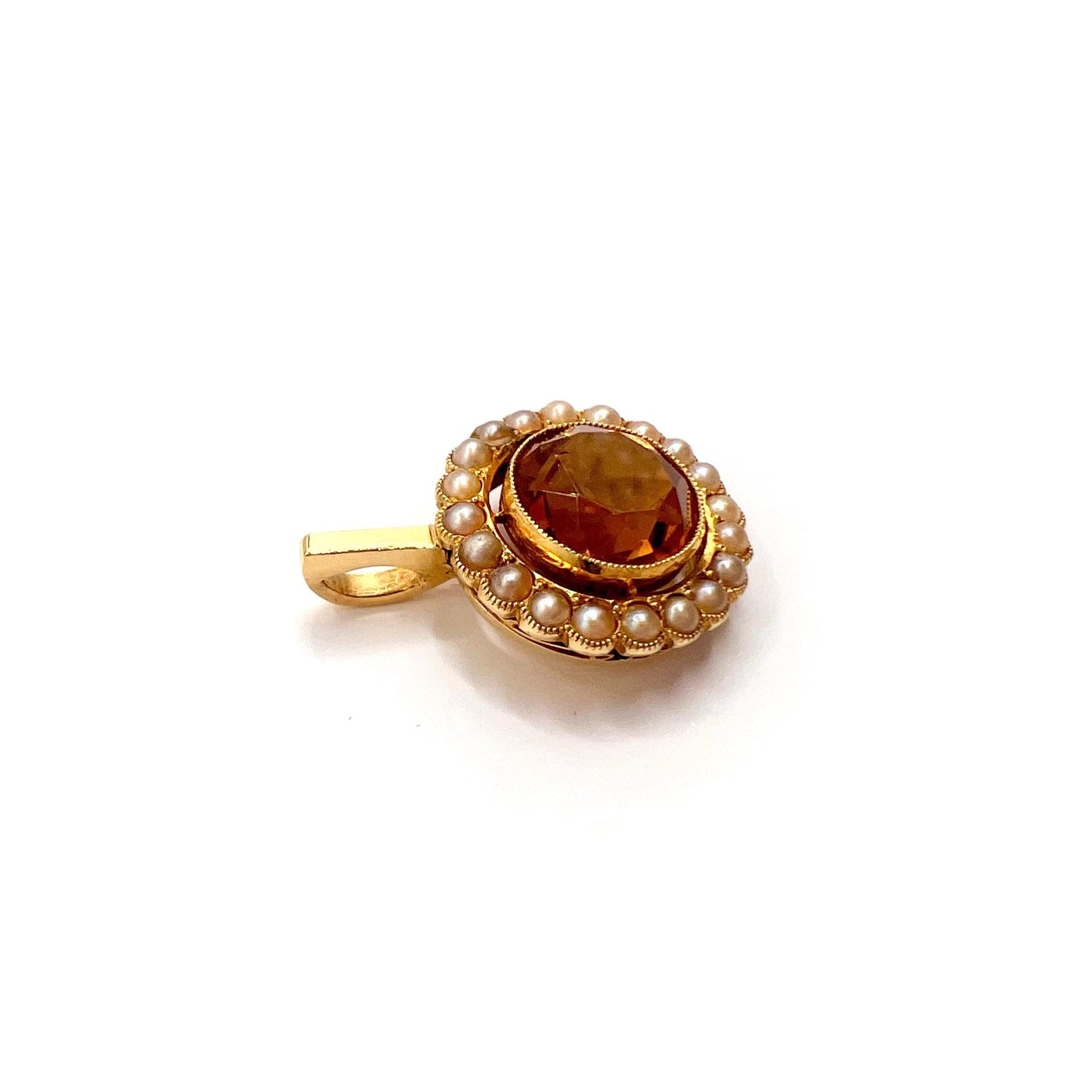 Victorian 15ct Gold Citrine and Split Pearl Pendant