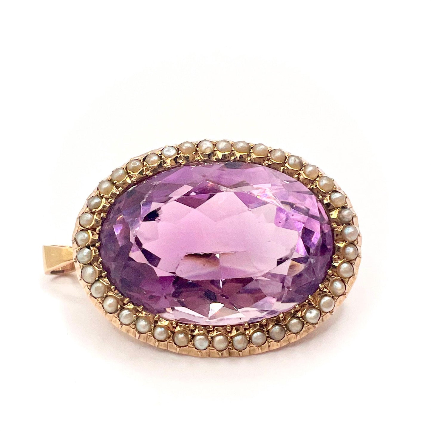 Large Victorian 9ct Gold Amethyst and Split Pearl Pendant
