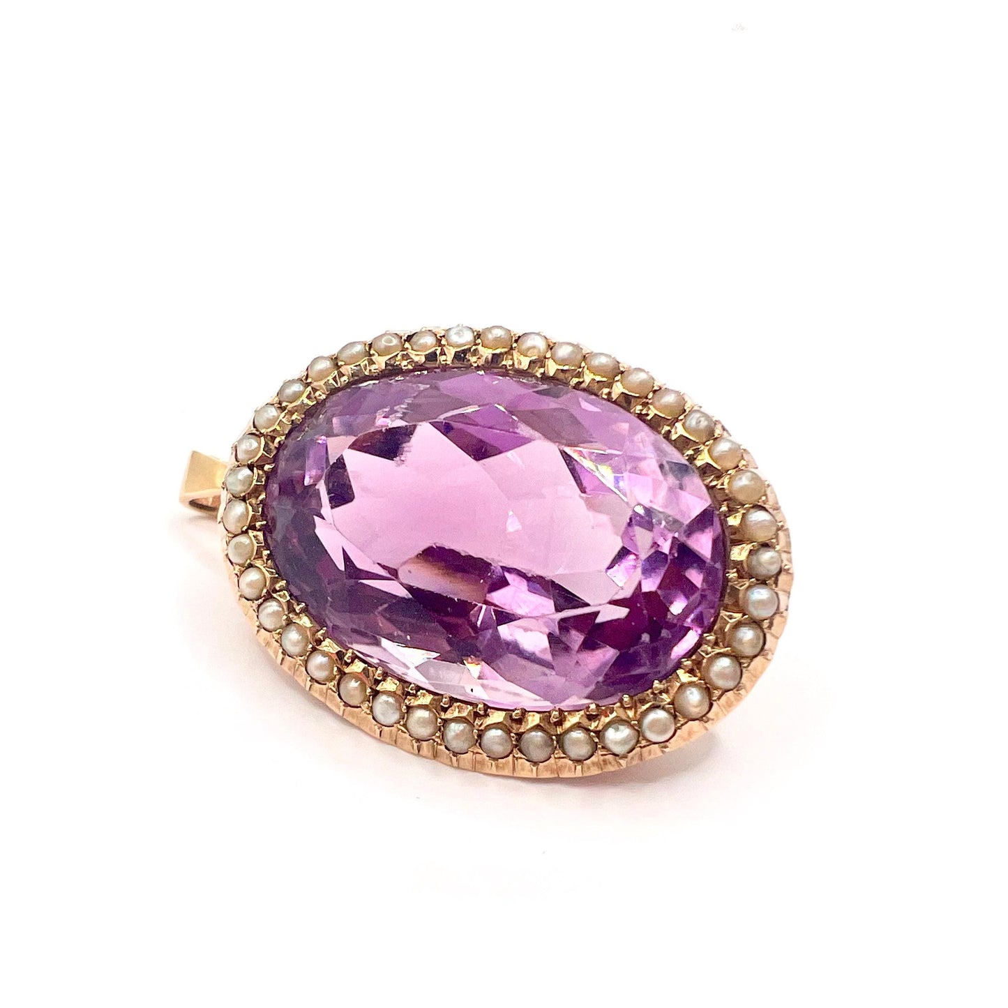 Large Victorian 9ct Gold Amethyst and Split Pearl Pendant