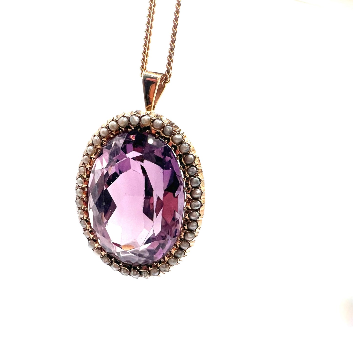Large Victorian 9ct Gold Amethyst and Split Pearl Pendant