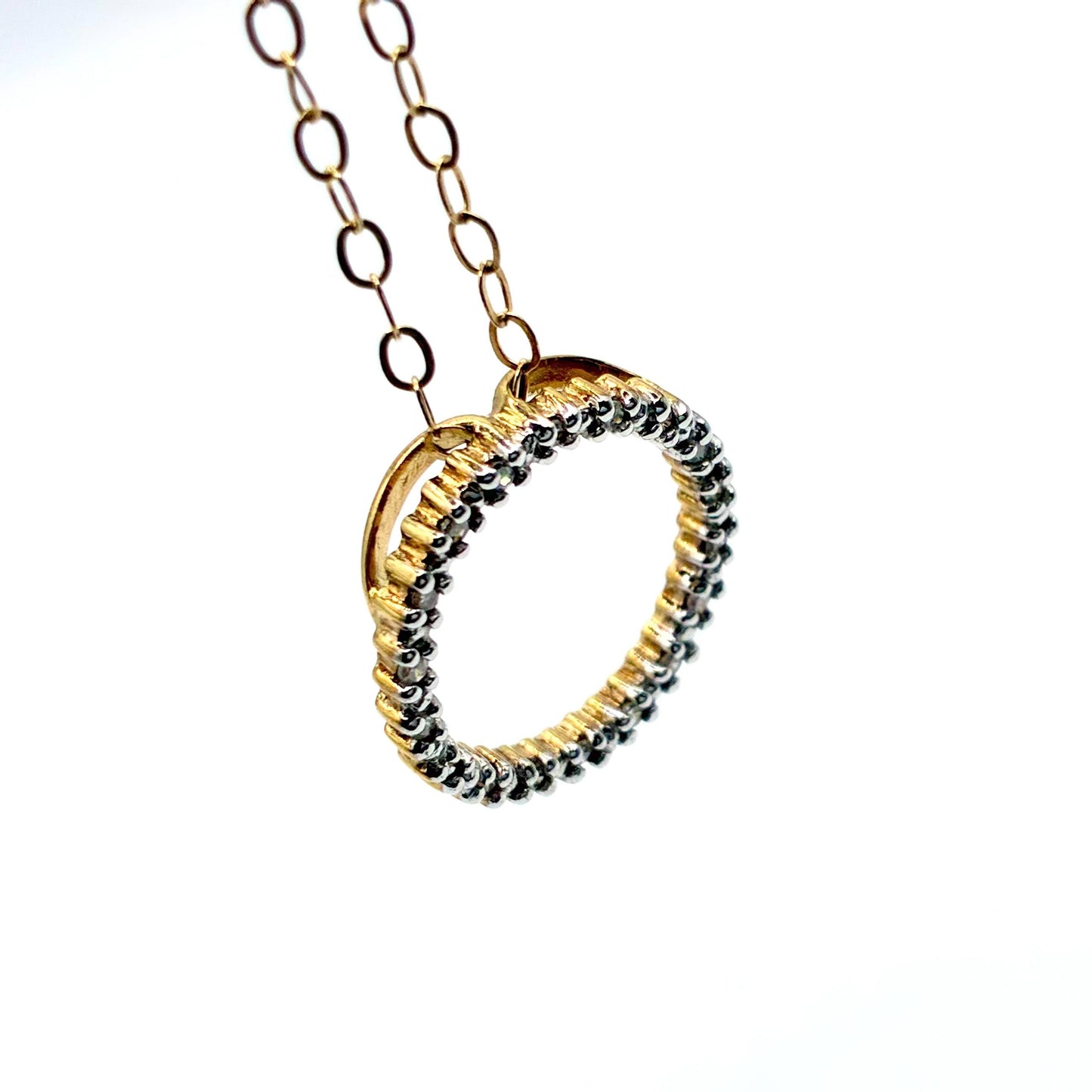 Vintage 1990s 9ct Gold Diamond Wreath Pendant Necklace, 18 Inch Chain