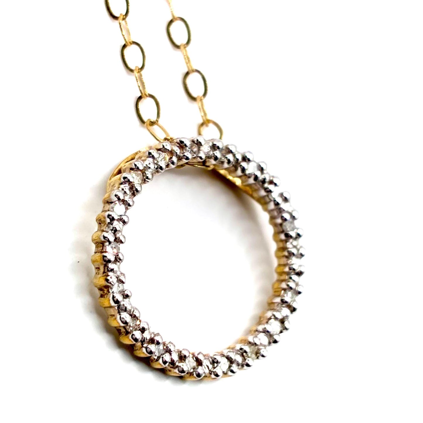 Vintage 1990s 9ct Gold Diamond Wreath Pendant Necklace, 18 Inch Chain