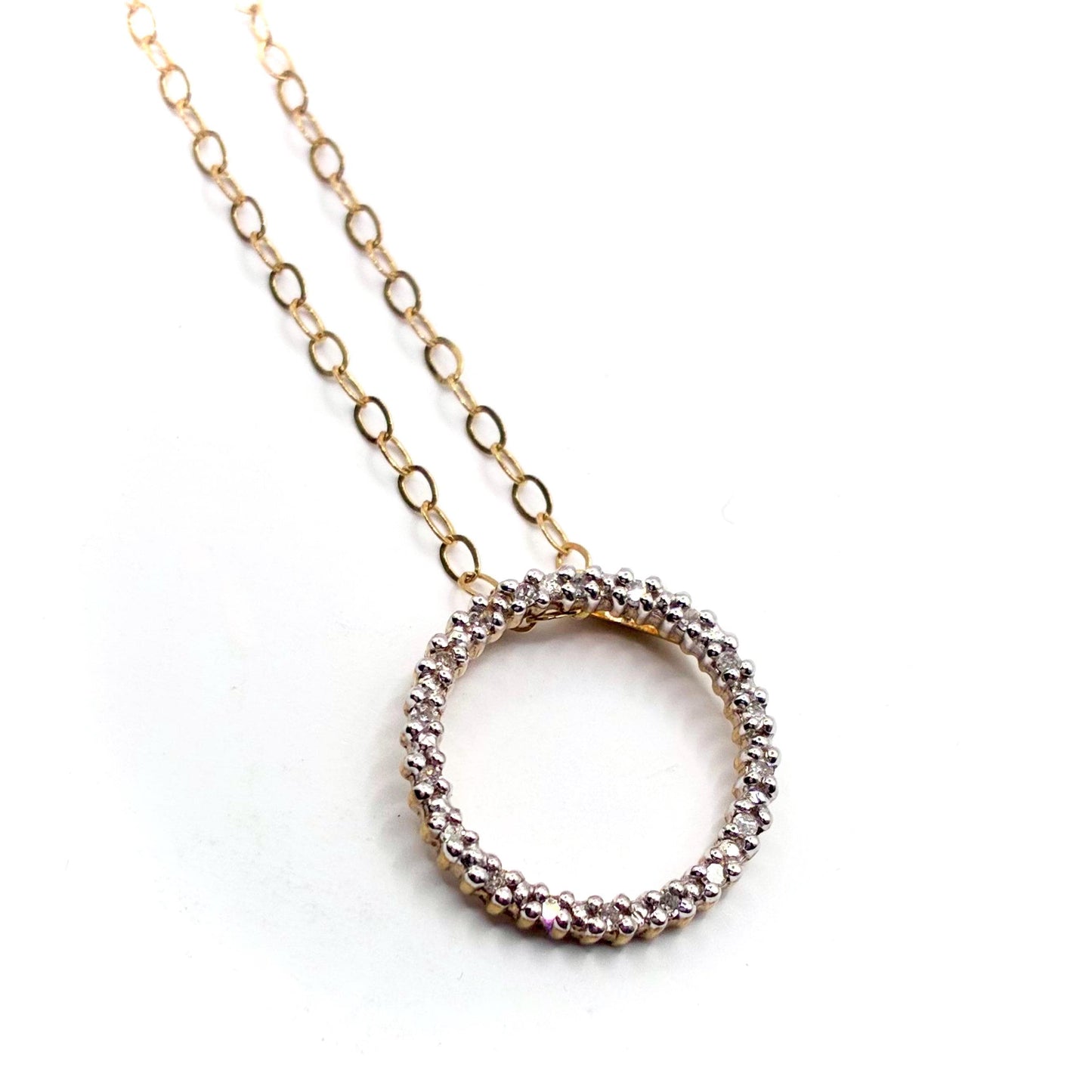 Vintage 1990s 9ct Gold Diamond Wreath Pendant Necklace, 18 Inch Chain