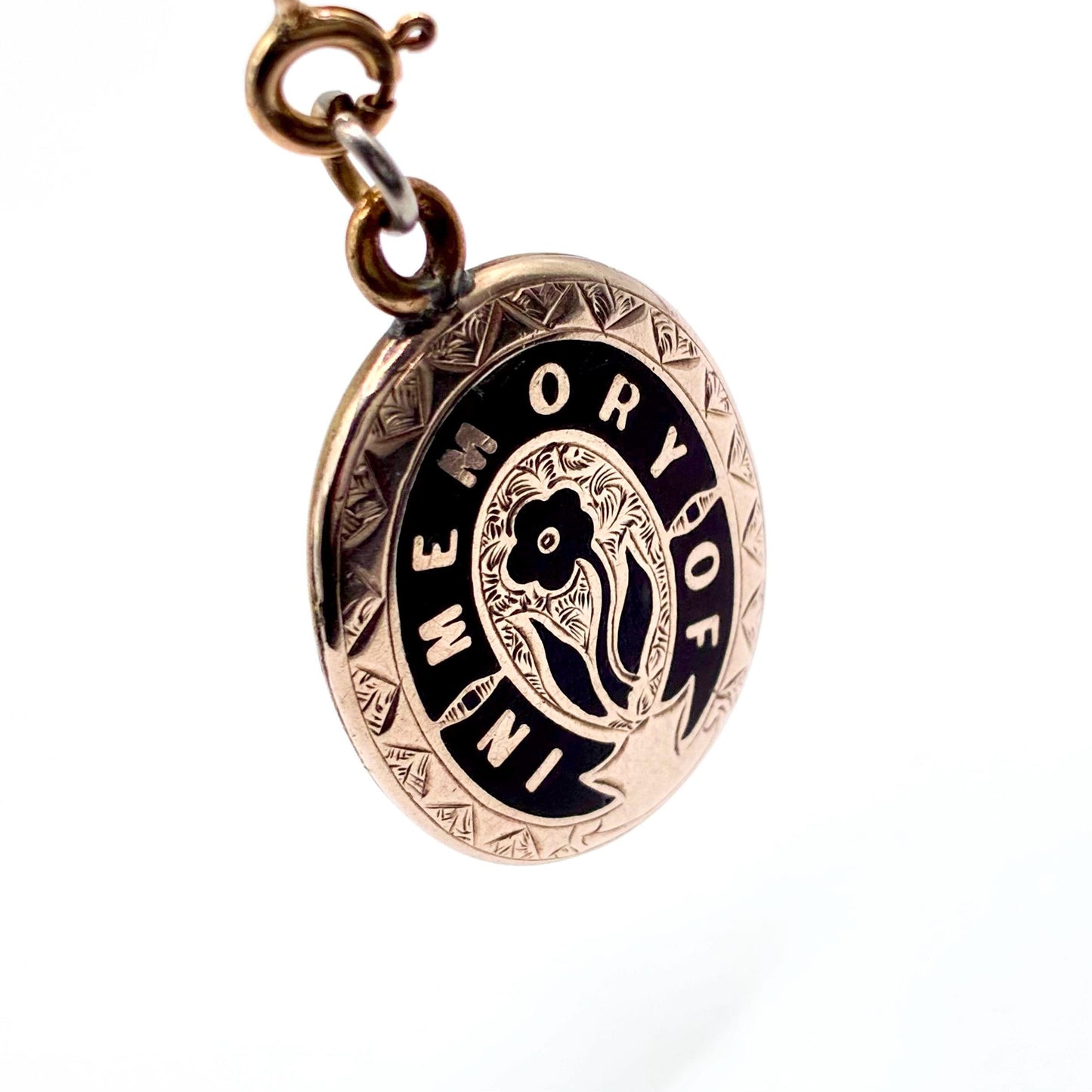 Victorian 9ct Gold and Black Enamel “In Memory Of Photograph Locket Pendant