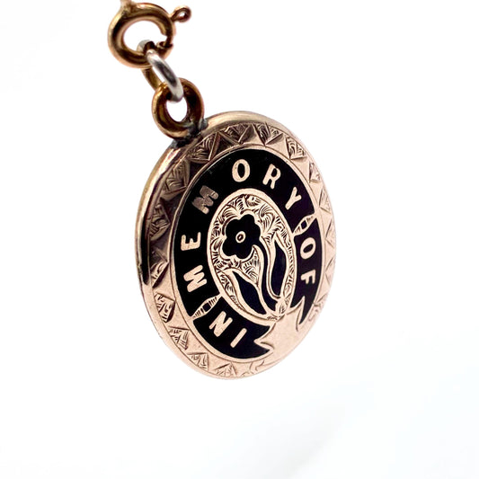 Victorian 9ct Gold and Black Enamel “In Memory Of Photograph Locket Pendant