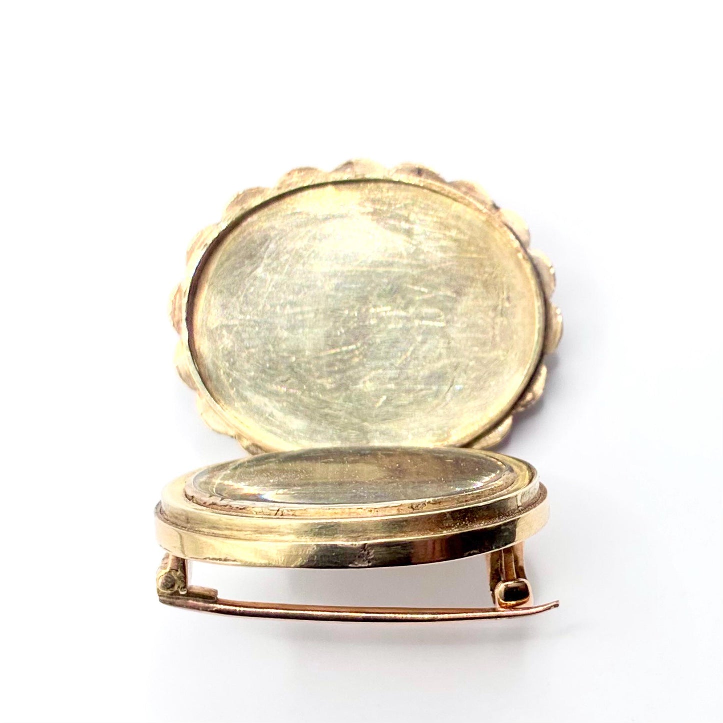 Edwardian 15ct Gold Enamel, Pearl and Diamond Mourning Locket Brooch, Dated 1901