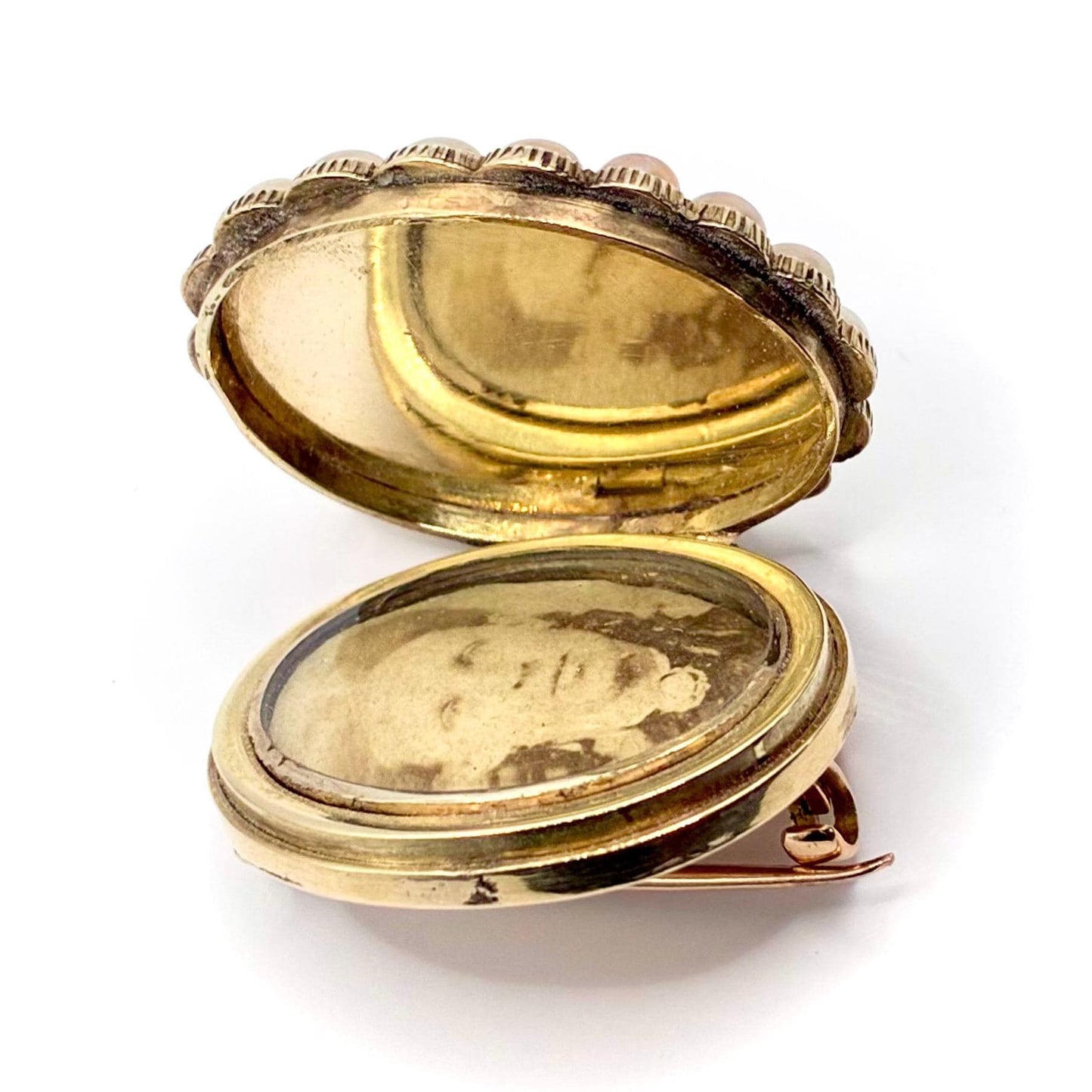Edwardian 15ct Gold Enamel, Pearl and Diamond Mourning Locket Brooch, Dated 1901