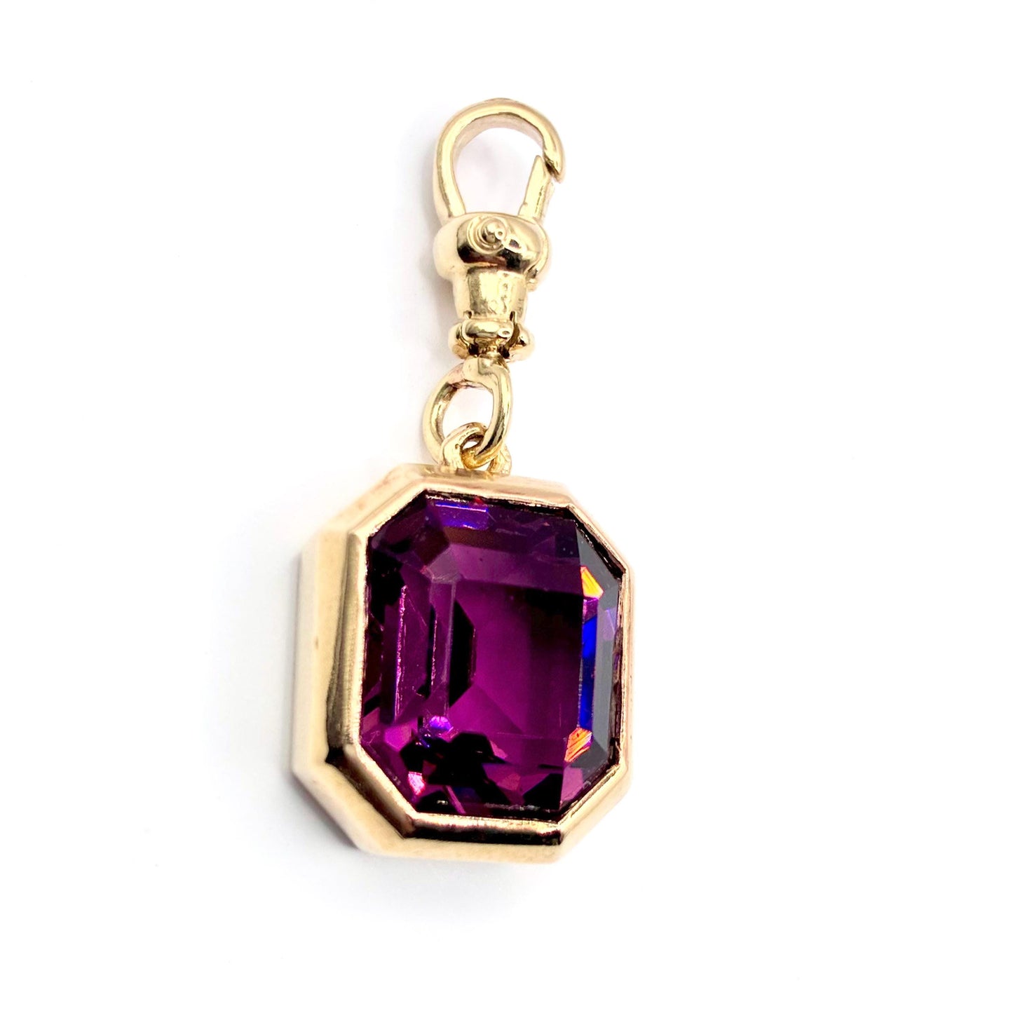 Natural Amethyst 9ct Gold “Sweetie Charm Pendant with Swivel Dog Clip
