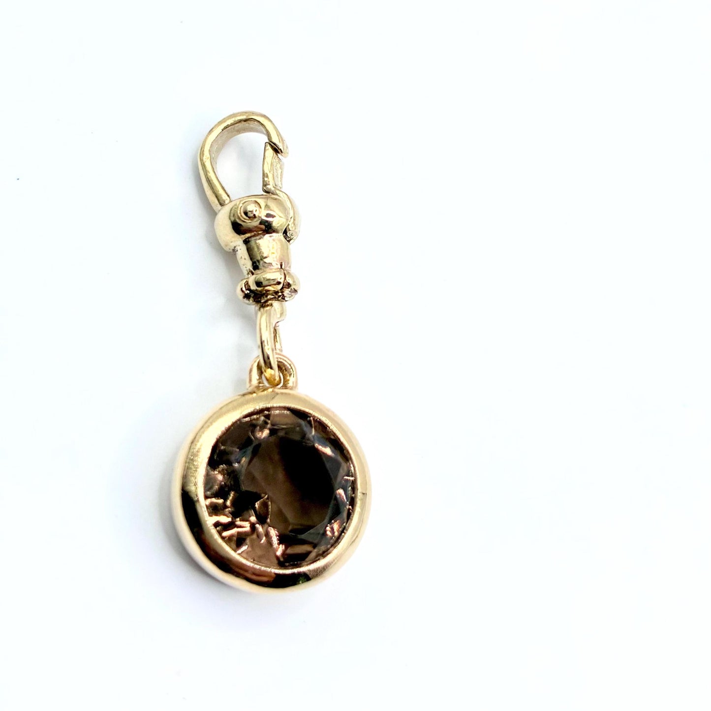 Natural Smoky Quartz 9ct Gold “Sweetie Charm Pendant with Swivel Dog Clip