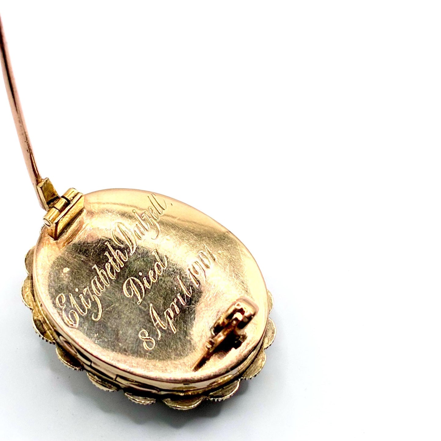 Edwardian 15ct Gold Enamel, Pearl and Diamond Mourning Locket Brooch, Dated 1901