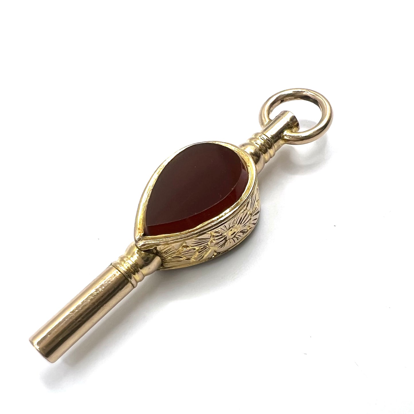 9ct Gold Victorian Teardrop Bloodstone and Carnelian Pocket Watch Key Fob Pendant