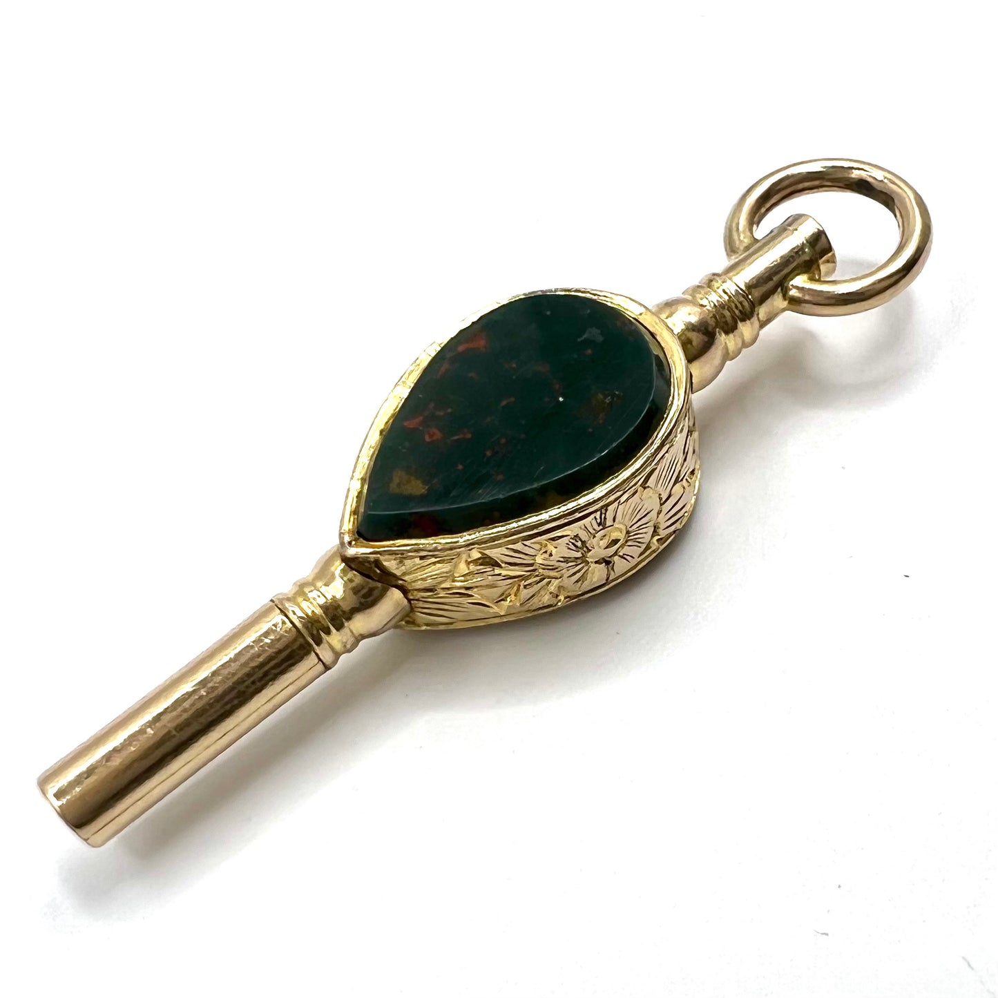 9ct Gold Victorian Teardrop Bloodstone and Carnelian Pocket Watch Key Fob Pendant