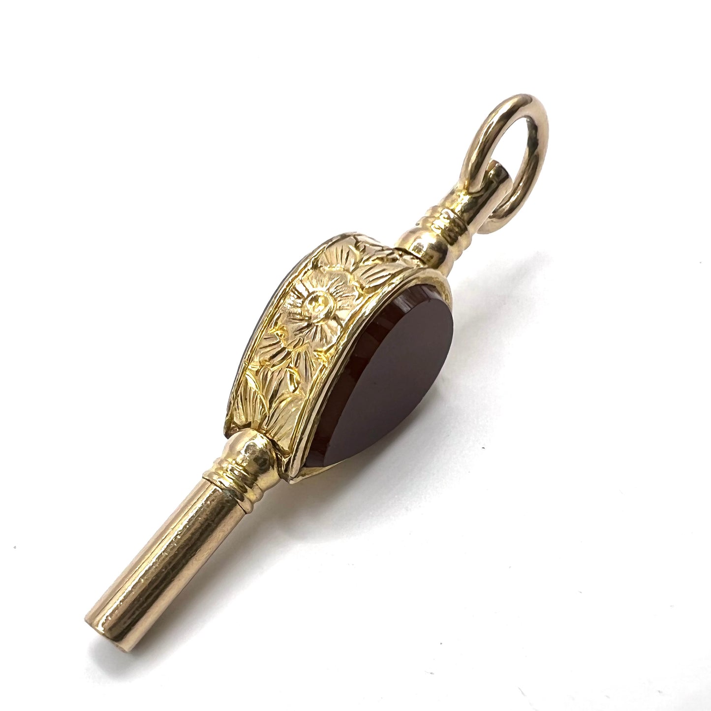 9ct Gold Victorian Teardrop Bloodstone and Carnelian Pocket Watch Key Fob Pendant