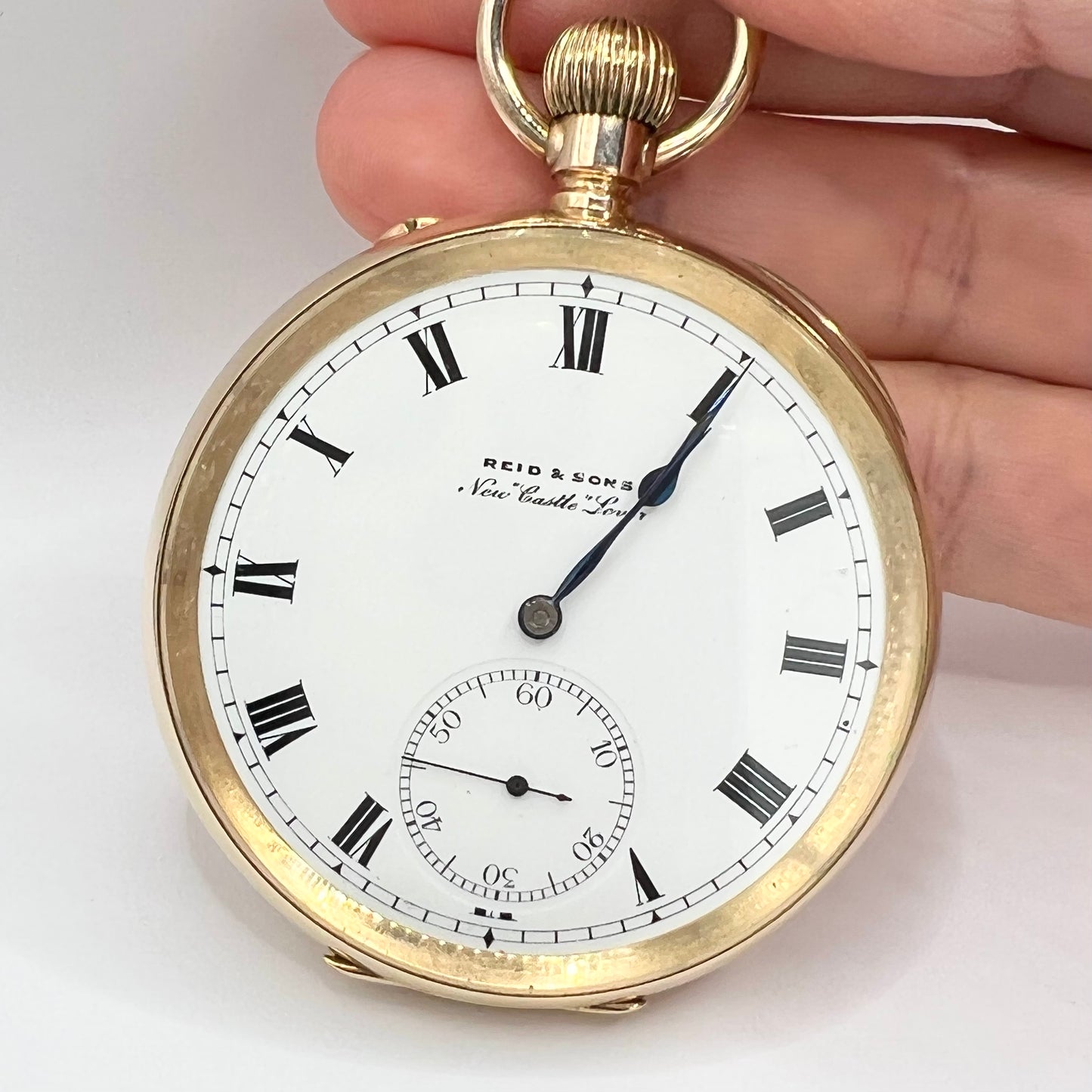 9ct Solid Gold Open Faced Reid and Sons Pocket Watch