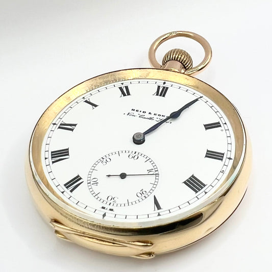 9ct Solid Gold Open Faced Reid and Sons Pocket Watch