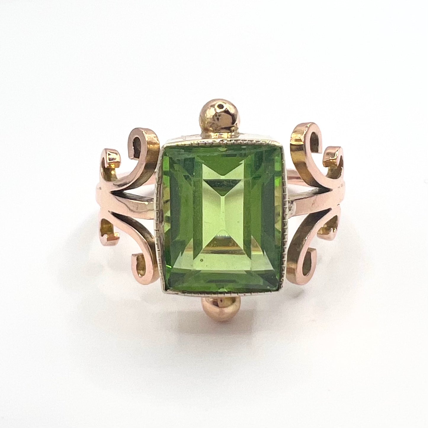 9ct Gold Peridot Ring, Size N, Reworked from Antique Brooch