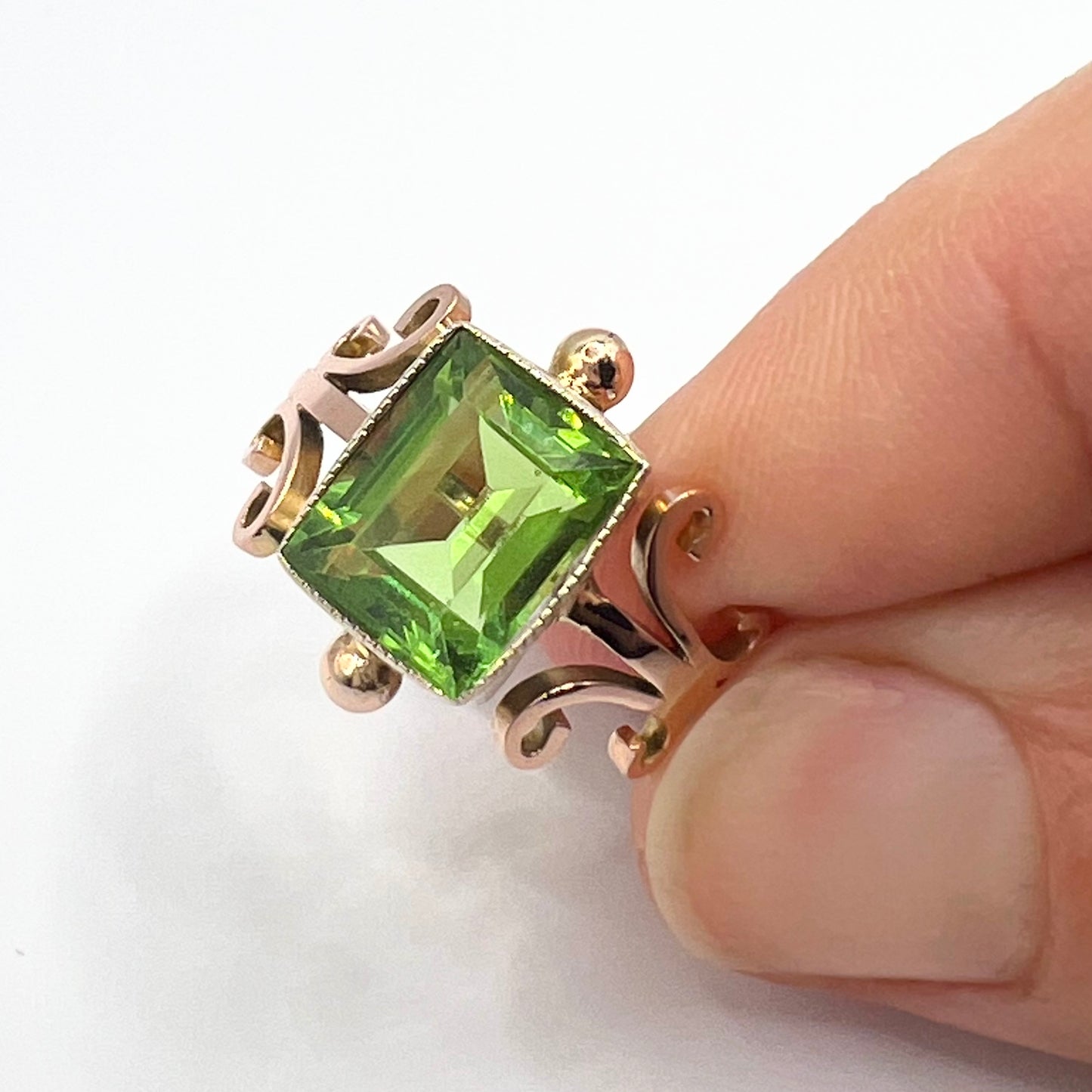 9ct Gold Peridot Ring, Size N, Reworked from Antique Brooch