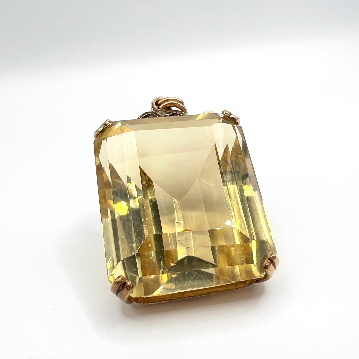 Large Antique Victorian 9ct Gold Lemon Citrine Pendant