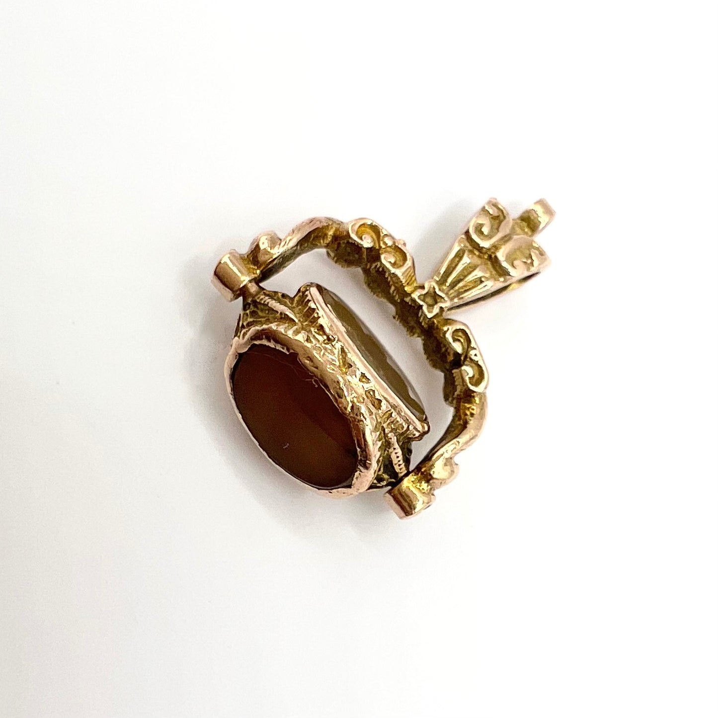 Victorian 9ct Gold Agate Pocket Watch Spinning Fob Pendant