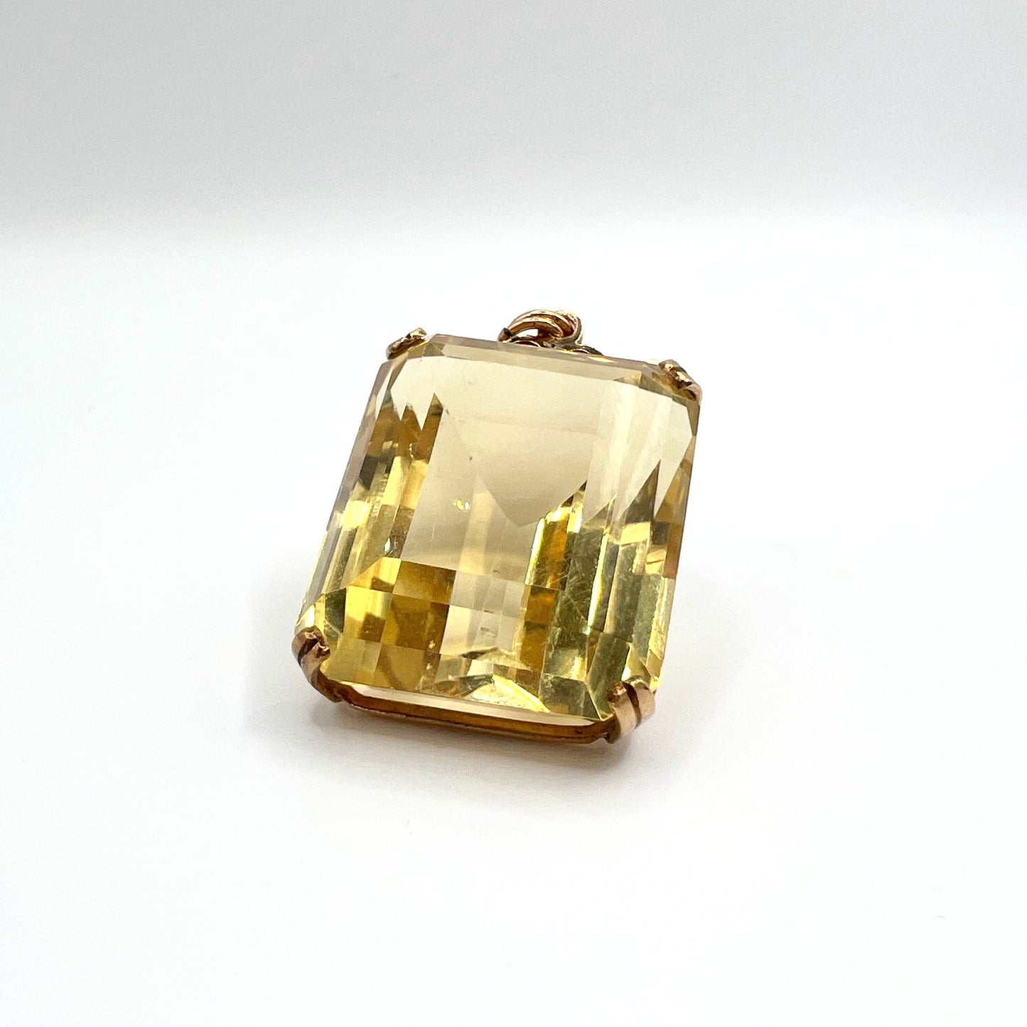 Large Antique Victorian 9ct Gold Lemon Citrine Pendant