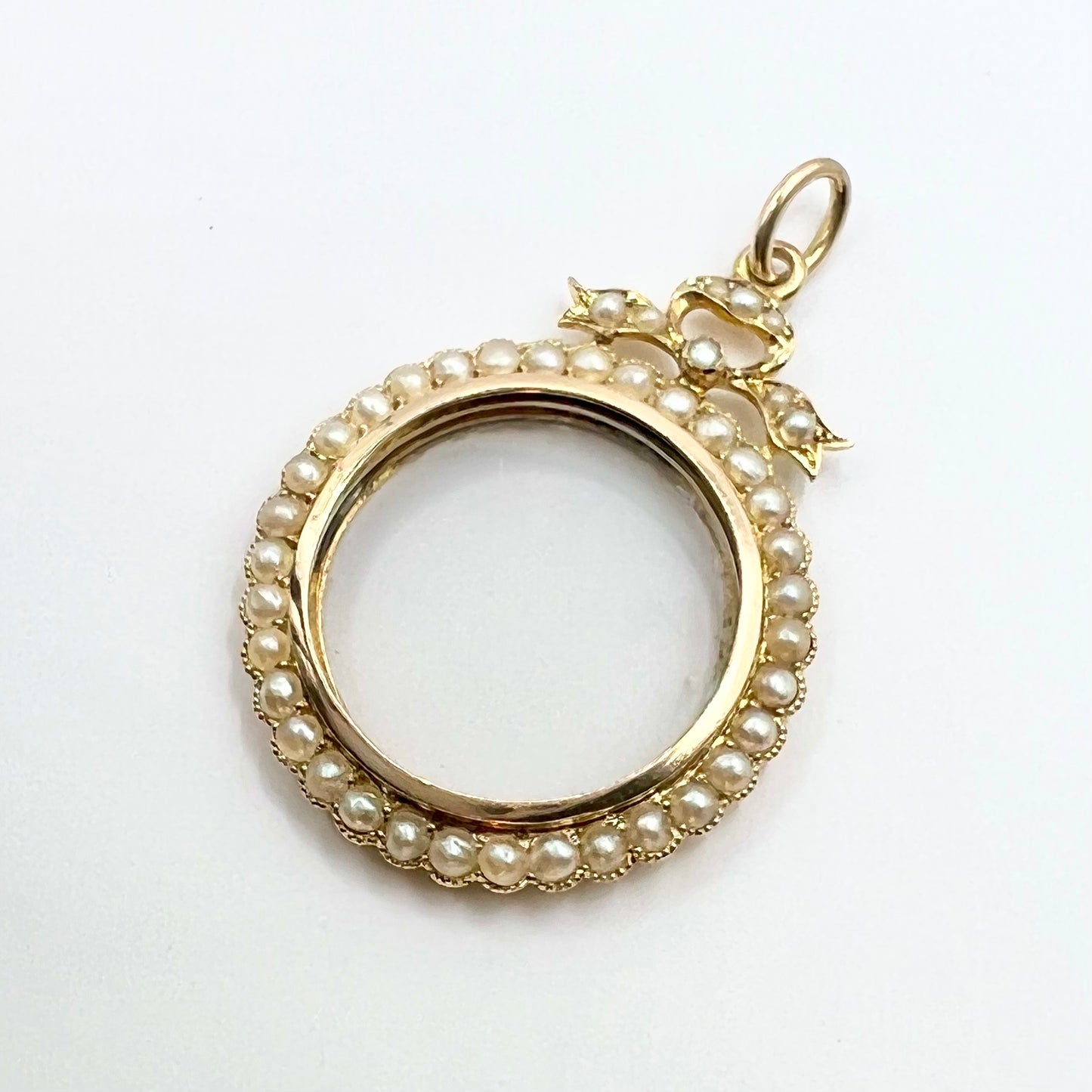 Edwardian 9ct Gold and Seed Pearl Glass Double Sided Circular Locket