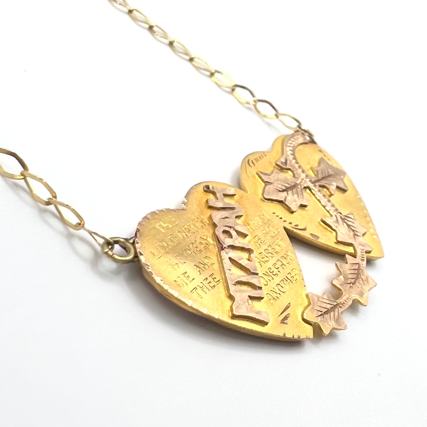 Antique 9ct Gold Mizpah Necklace, Reworked from Antique Brooch