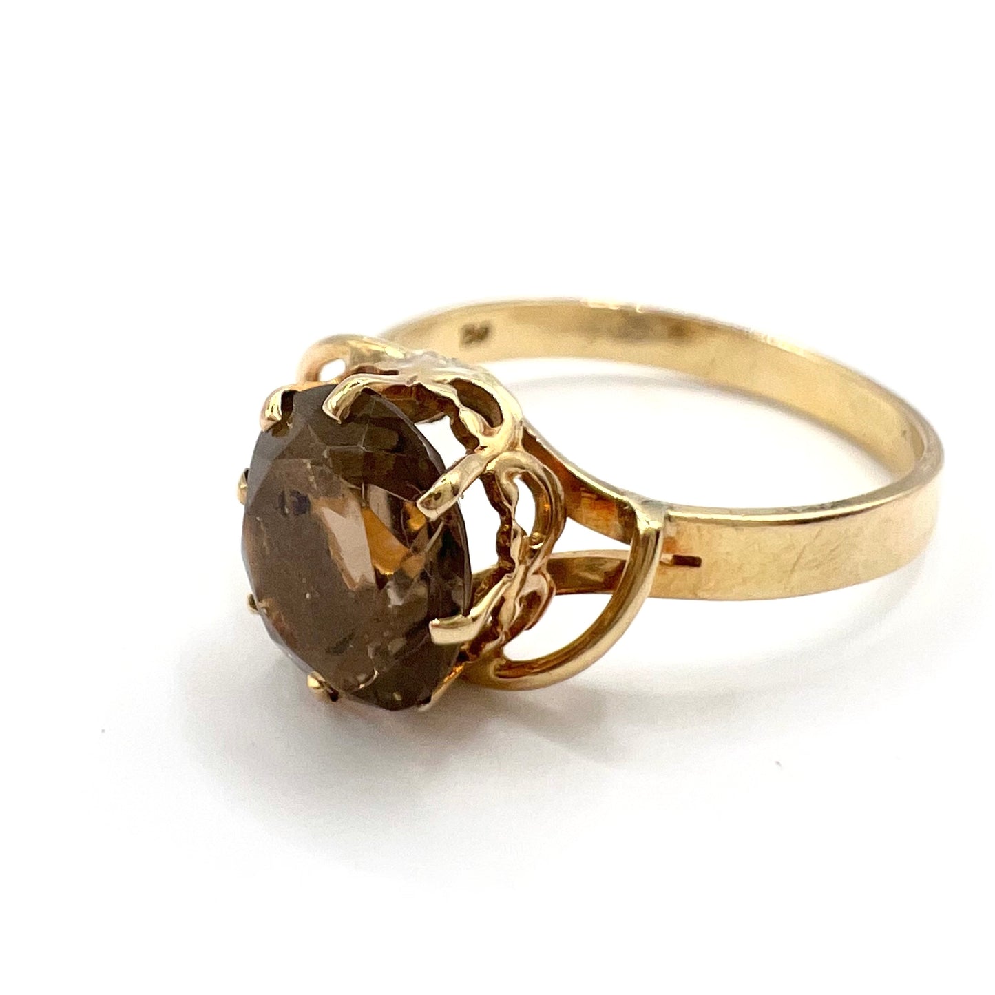 Vintage 9ct Gold Round Cut Smoky Quartz Cocktail Ring, Size M