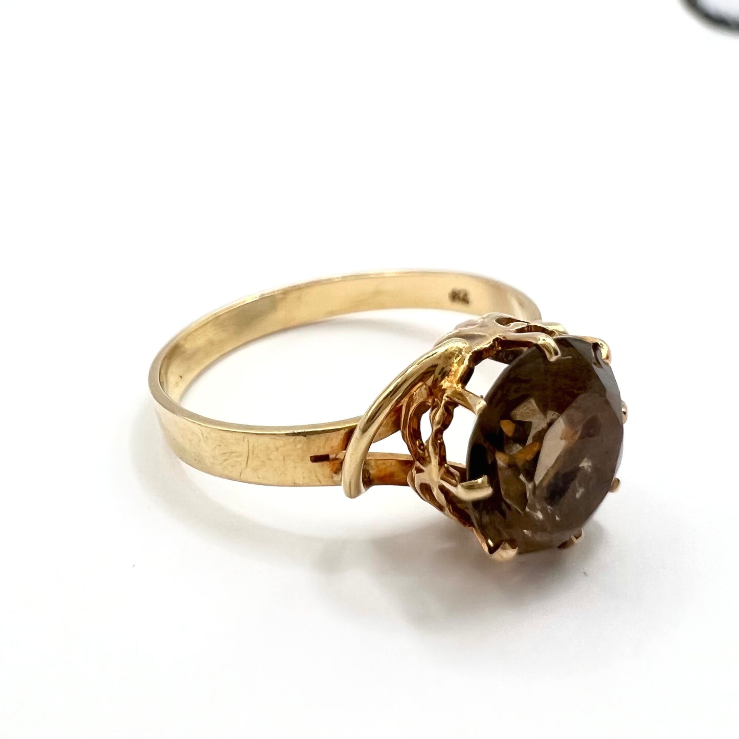 Vintage 9ct Gold Round Cut Smoky Quartz Cocktail Ring, Size M