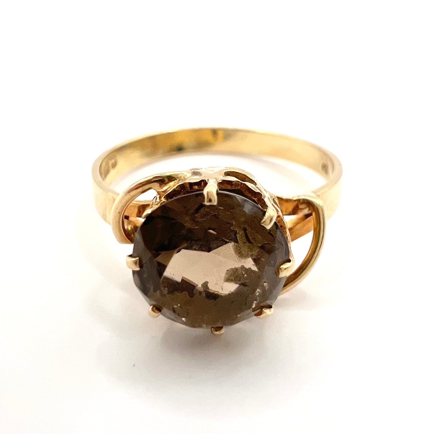 Vintage 9ct Gold Round Cut Smoky Quartz Cocktail Ring, Size M