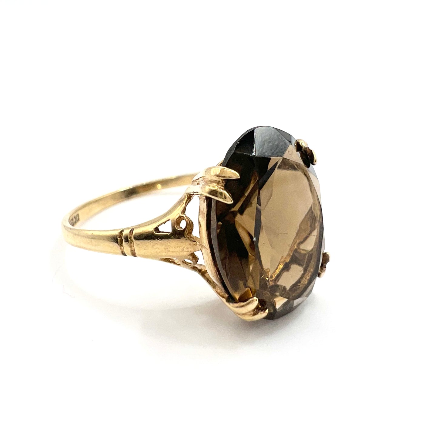 Vintage 9ct Gold Oval Cut Smoky Quartz Cocktail Ring, Size P